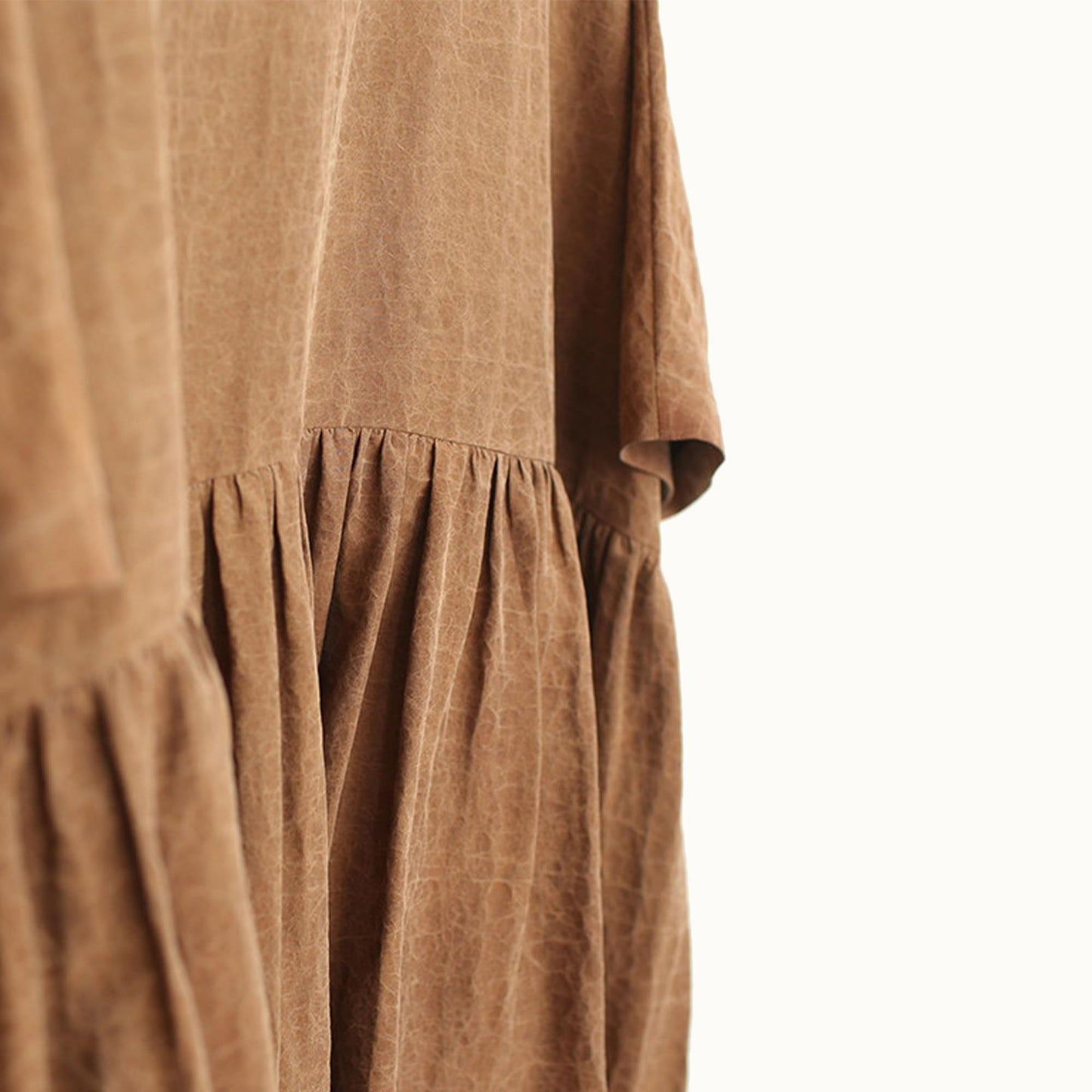 Gambiered Guangdong gauze dress loose fit waist line brown color silk dress cracked pattern silk dress dark brown silk dress