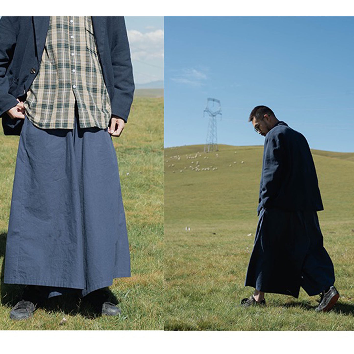 Cotton wide leg pants loose fit wide leg culottes low crotch pants unisex wide leg pants
