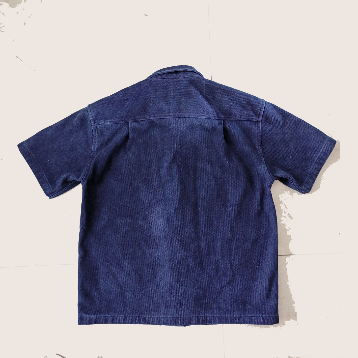 Sashiko shirt Neza Studio Cotton sashiko fabric thick Shirt Unisex Short Sleeves Pocket Shirt Indigo Retro Shirt thick Hawaii Shirt