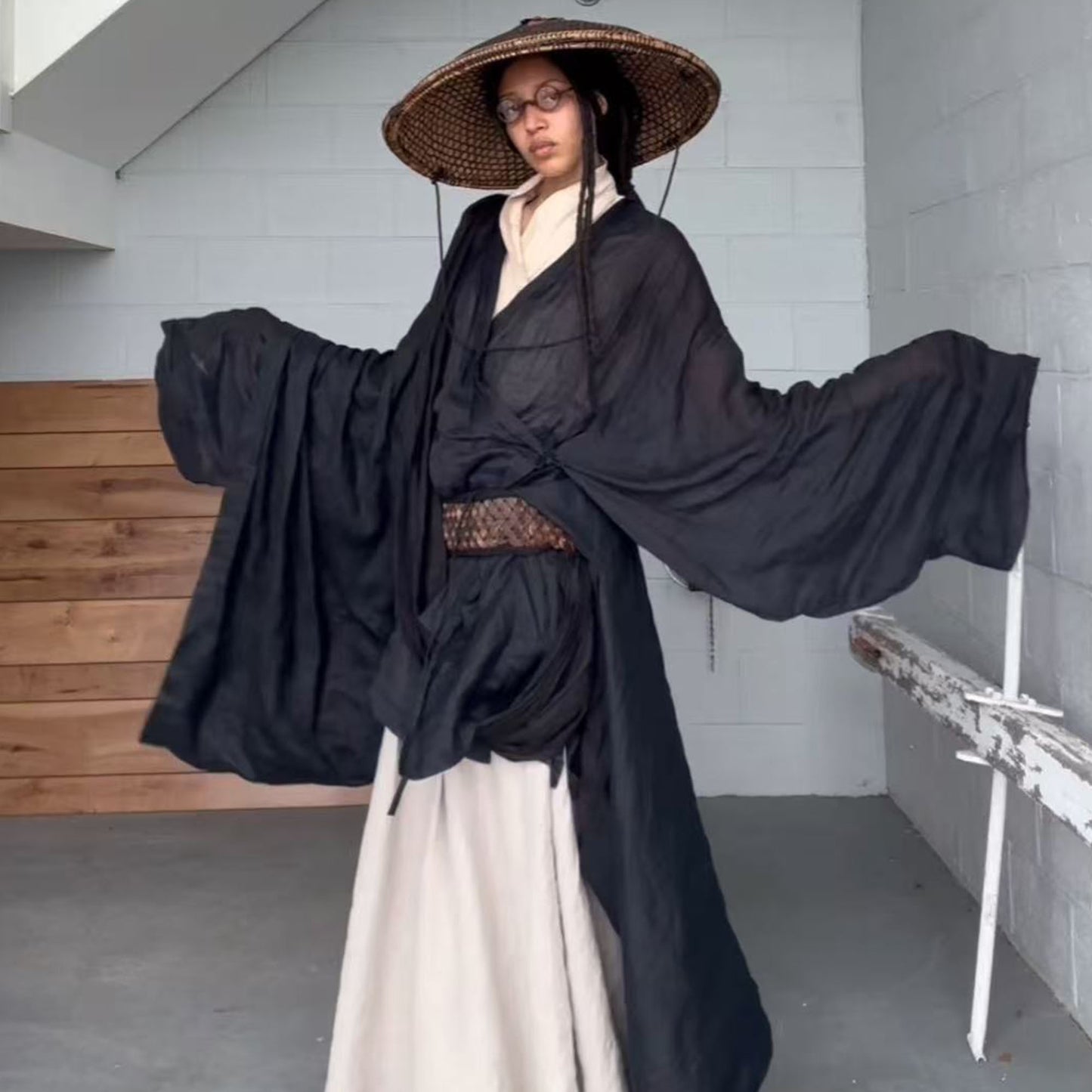 Large sleeves ramie Hanfu light weight sheer Hanfu top with extra large squared sleeves