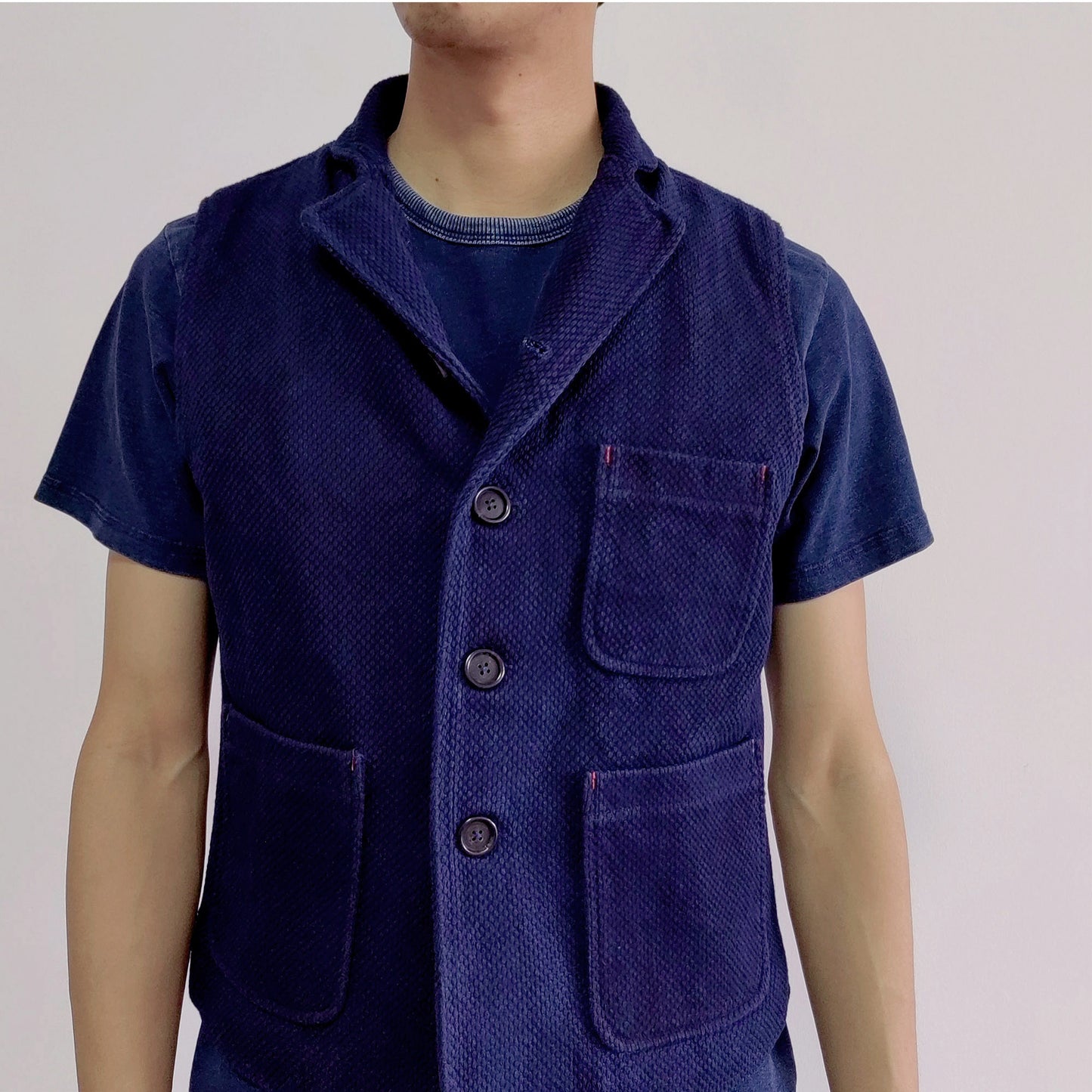 Sashiko Vest with collar Indigo blue vest indigo sashiko thick vest plant dyed sashiko vest gilet waistcoat retro style indigo vest