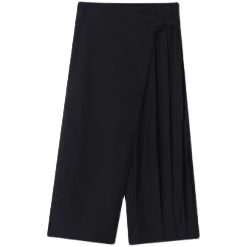 Asymmetrical Black pants unisex black pleated crop pants