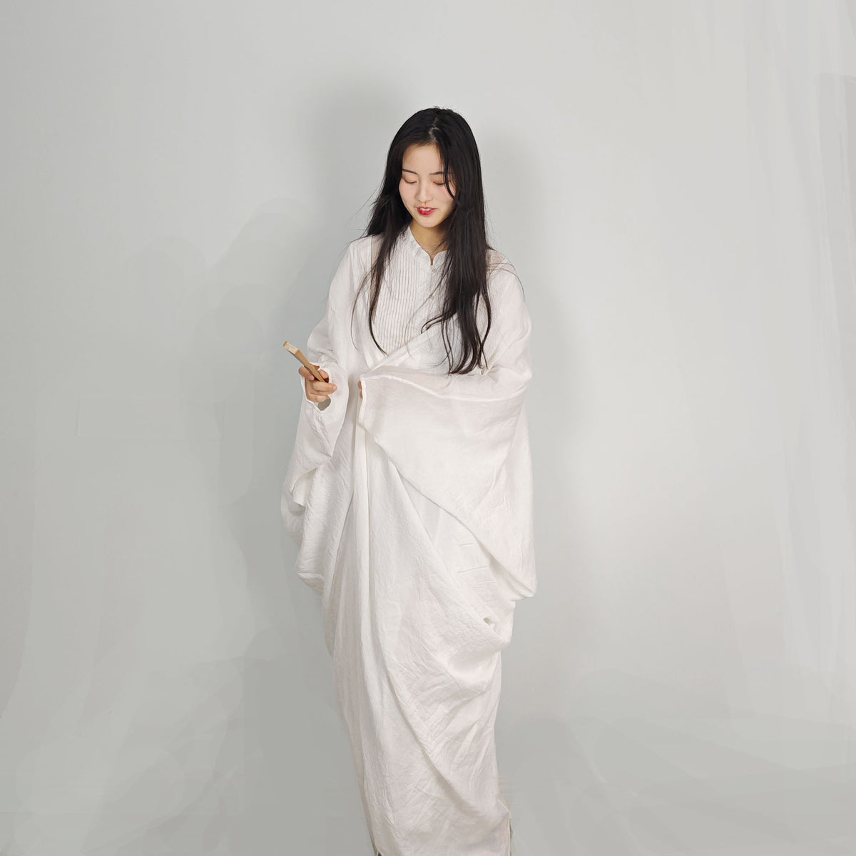 White ethereal Robe airy and flowy light weight outer cardigan tencel long cardigan kaftan style robe hanfu top layer