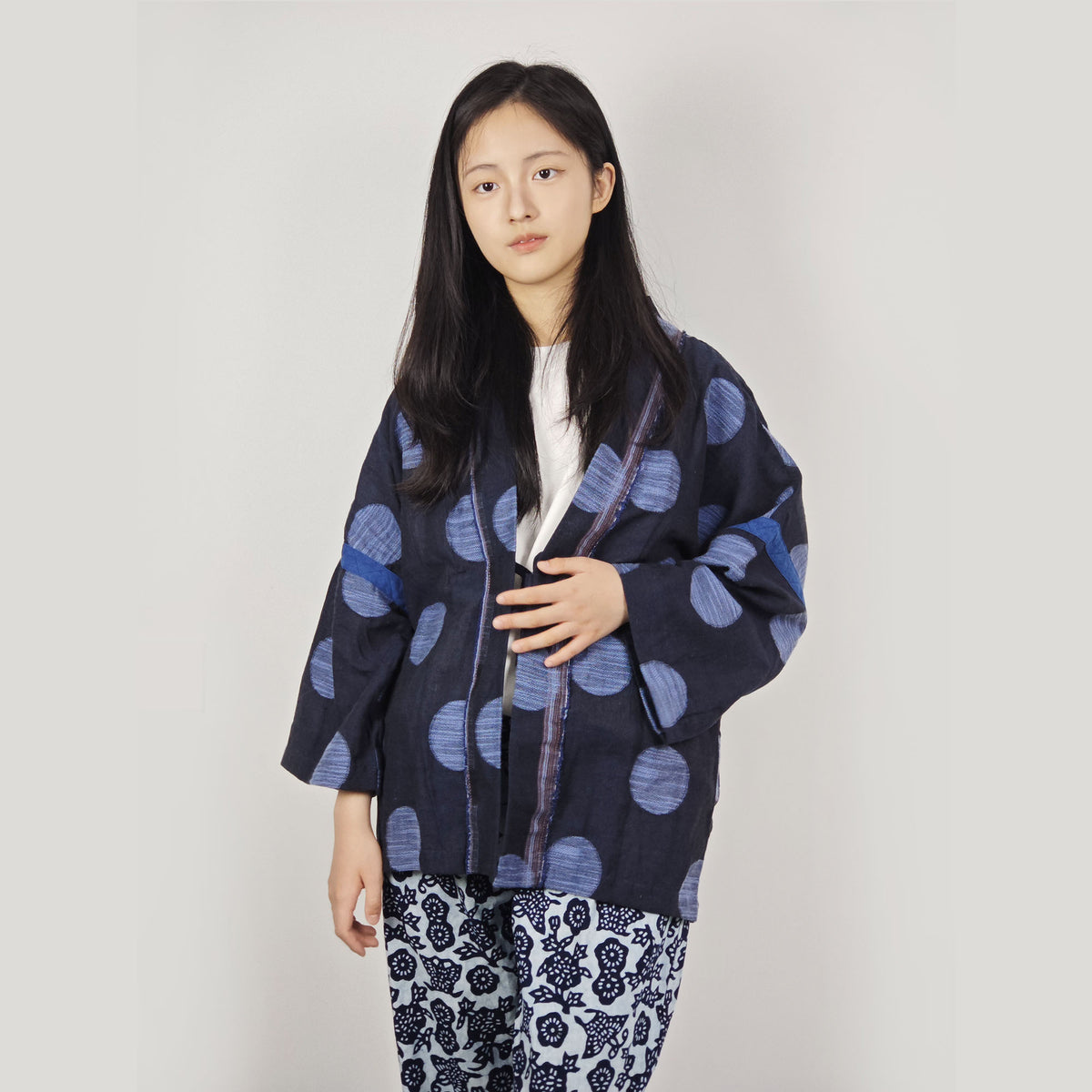 Indigo blue dye Cotton Polka dots Kimono light weight kimono Indigo kimono polka dot blue kimono shirt summer kimono blouse loose fit