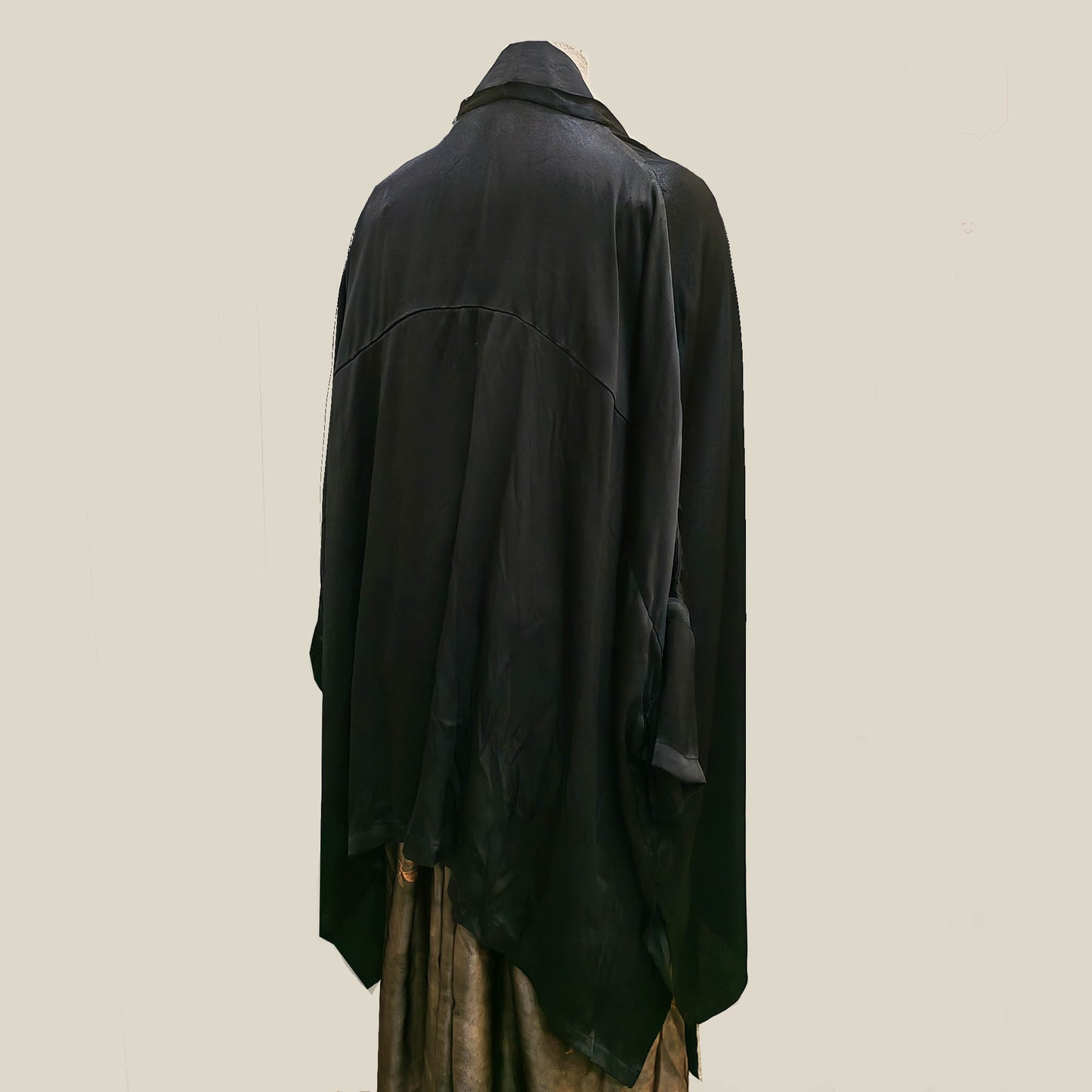 Silk Kimono Style open cardigan loose fit kimono jacket black satin silk blouse