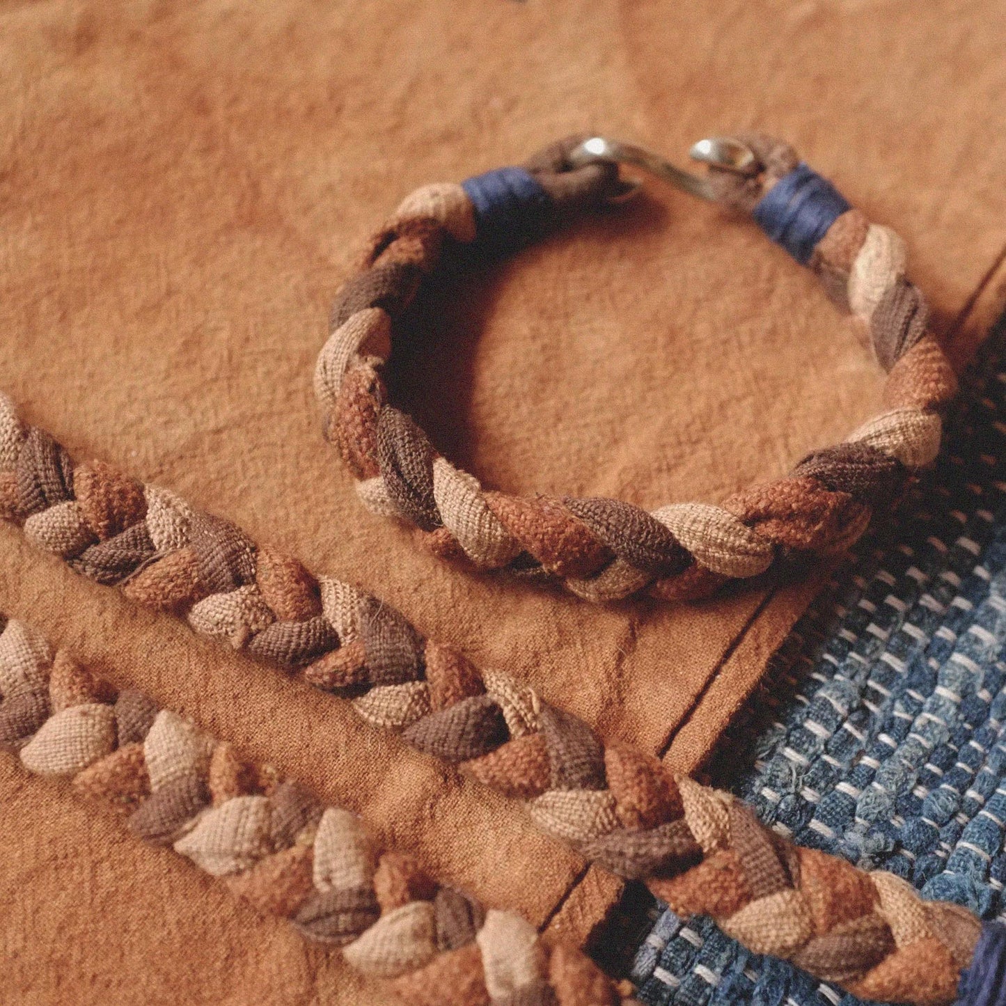Neza Studio Handmade Indigo Hand dye Blue braided unisex kumihimo bracelet with Copper buckle 3 sizes gift for him