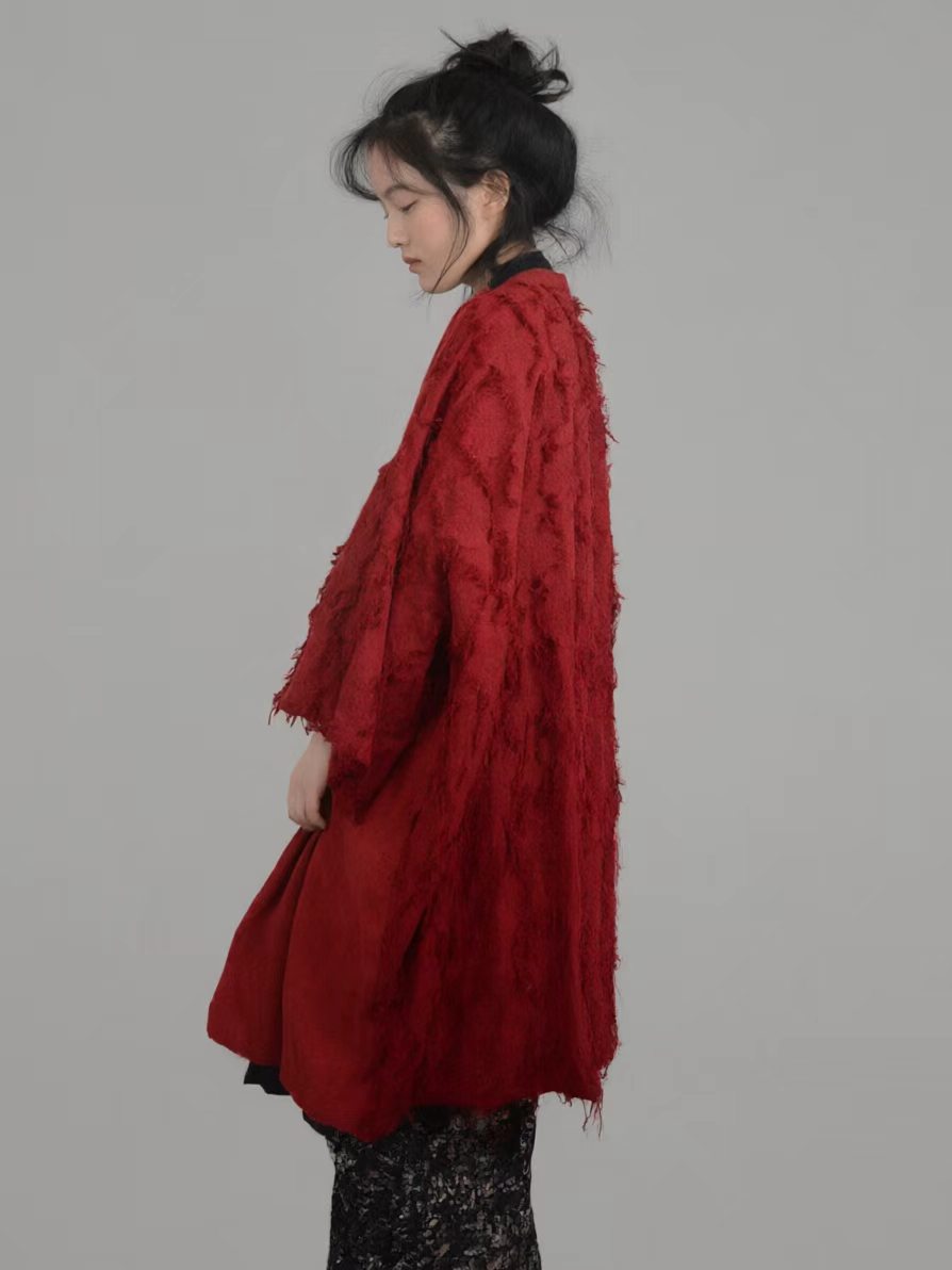 Red kimono jacket loose fit linen cotton long jacket