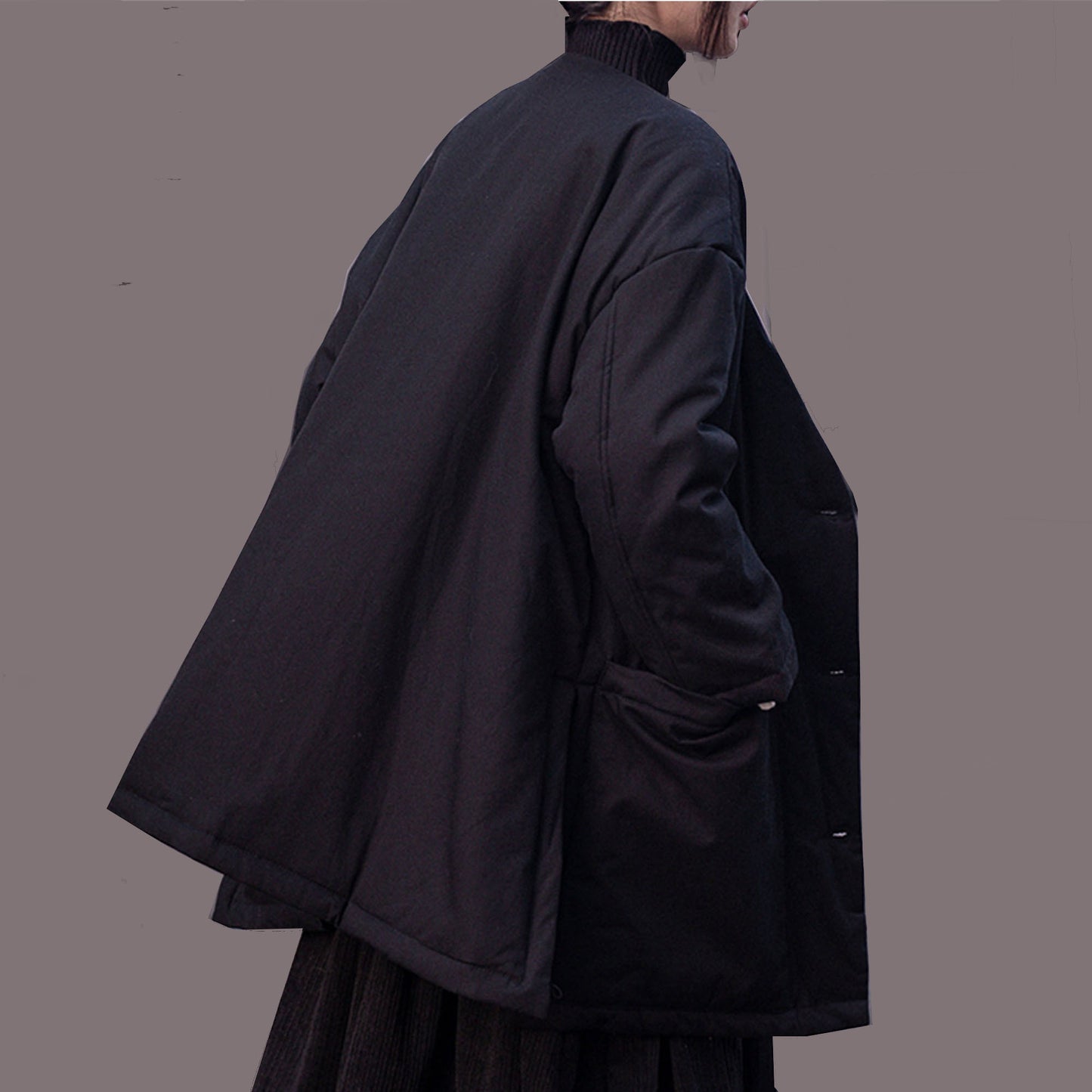 Black padded coat with scarf cotton black padded coat winter oversize coat