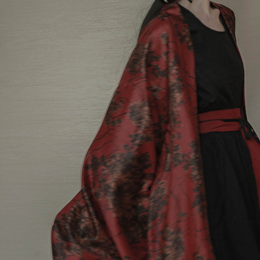 Rust Red Kimono Top Haori Jacket  Hanfu Modified Jacket Kimono Style Japanese Jacket Kimono Vintage Floral Prints Coat Unisex Neza Studio