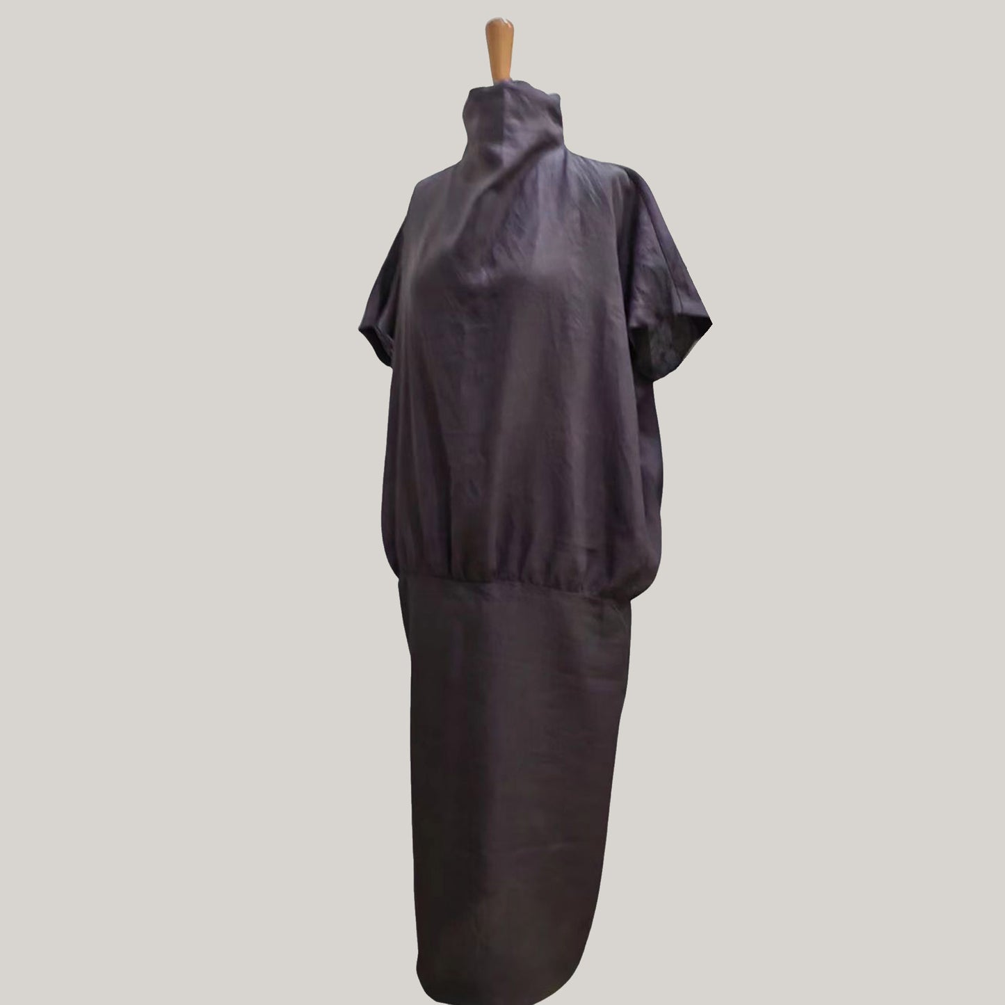 Linen dress high collar loose fit gray dress