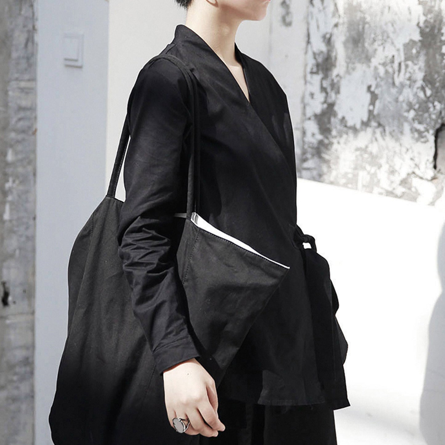 Black cotton shirt overlapping kimono shirt cotton blouse with ties black blouse black cotton shirt