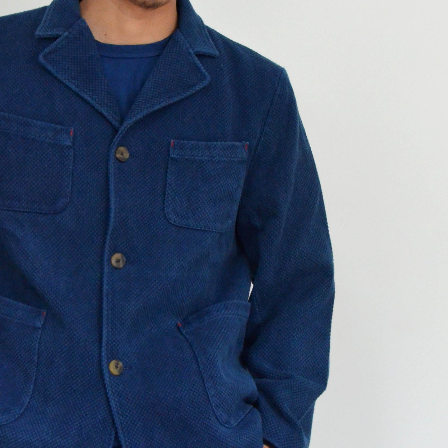 Retro French Work Jacket Thick Japanese Sashiko Fabric Unisex Tailored Jacket Indigo Blue Hand Dye Fabric Fitted Jacket Workwear Neza Studio