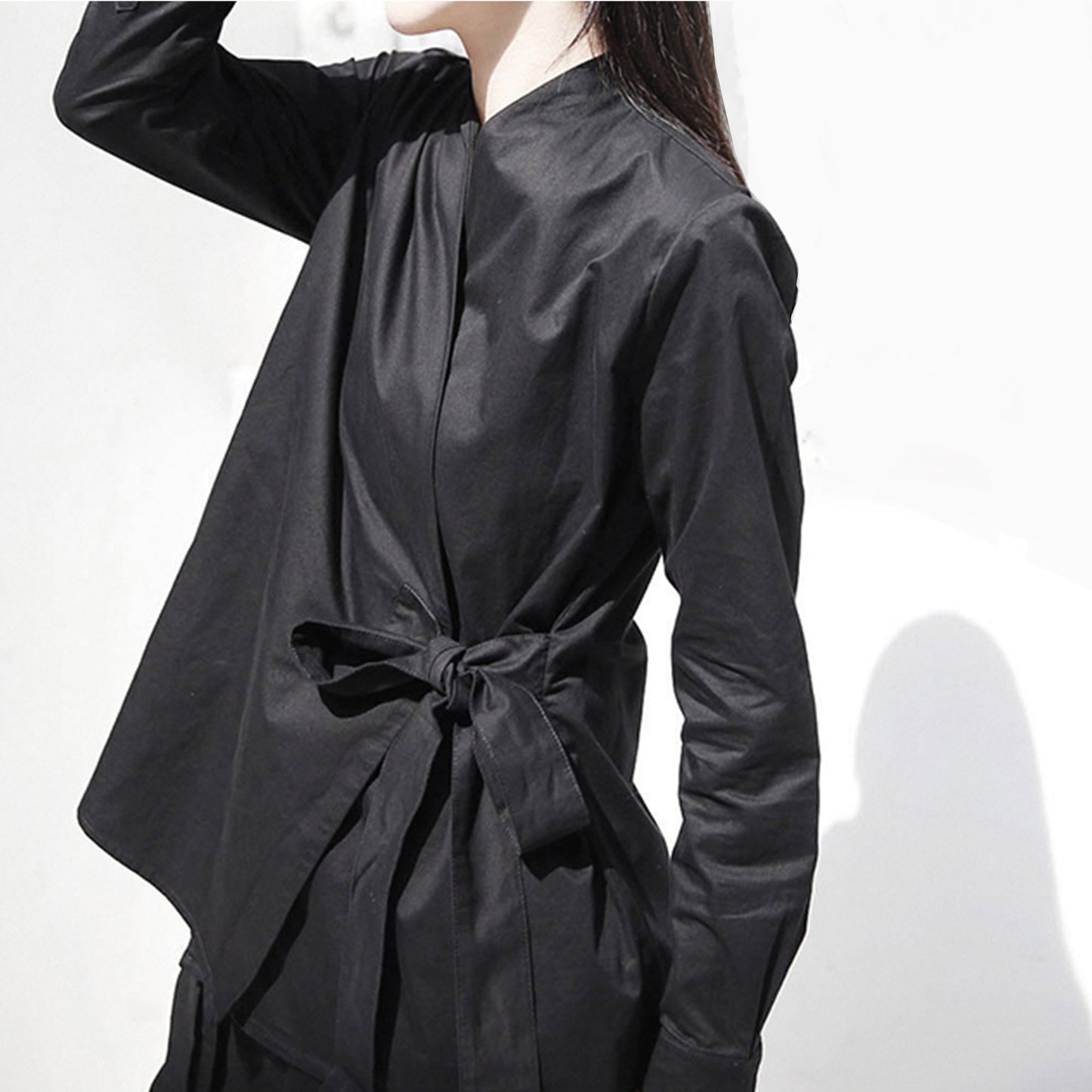 Black cotton shirt overlapping kimono shirt cotton blouse with ties black blouse black cotton shirt