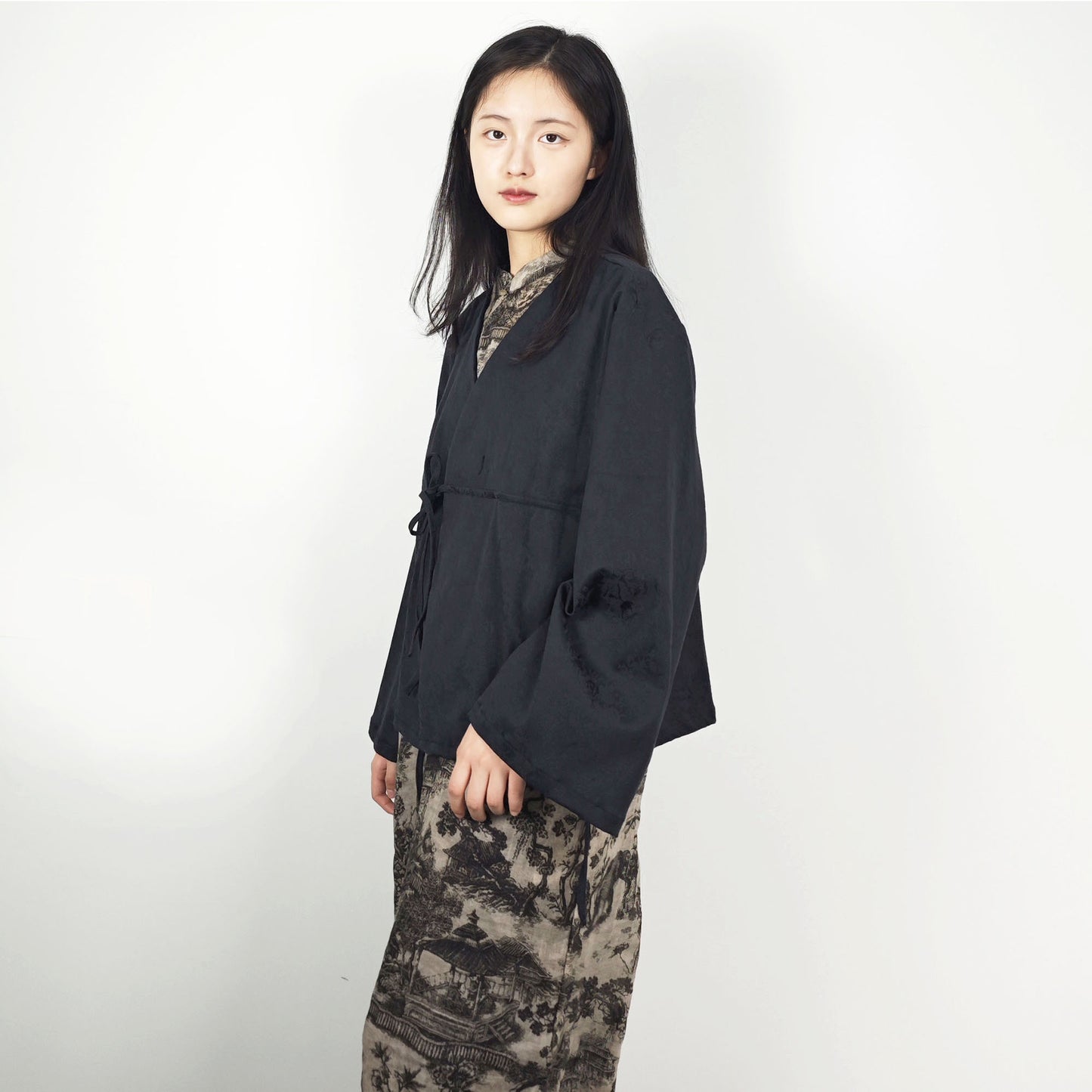 Chinese painting motif Ramie Qipao dress loose fit qipao dress modern fit qipao dress Ramie qipao