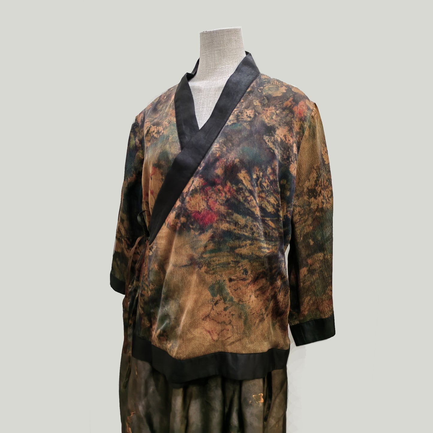 Gambiered Guangdong gauze cross over kimono style blouse silk kimono blouse silk hanfu blouse