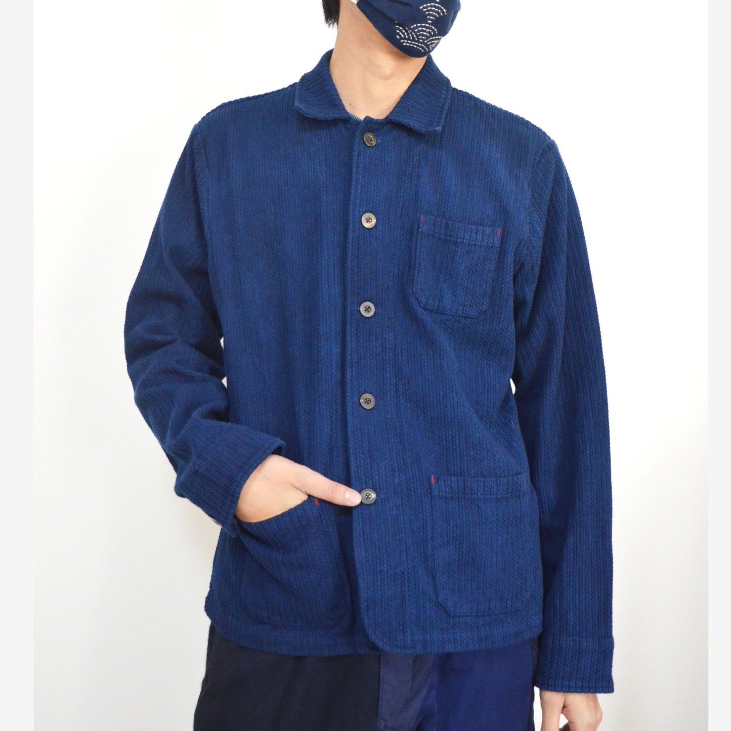 Neza Studio Indigo blue sashiko cotton French retro jacket for men