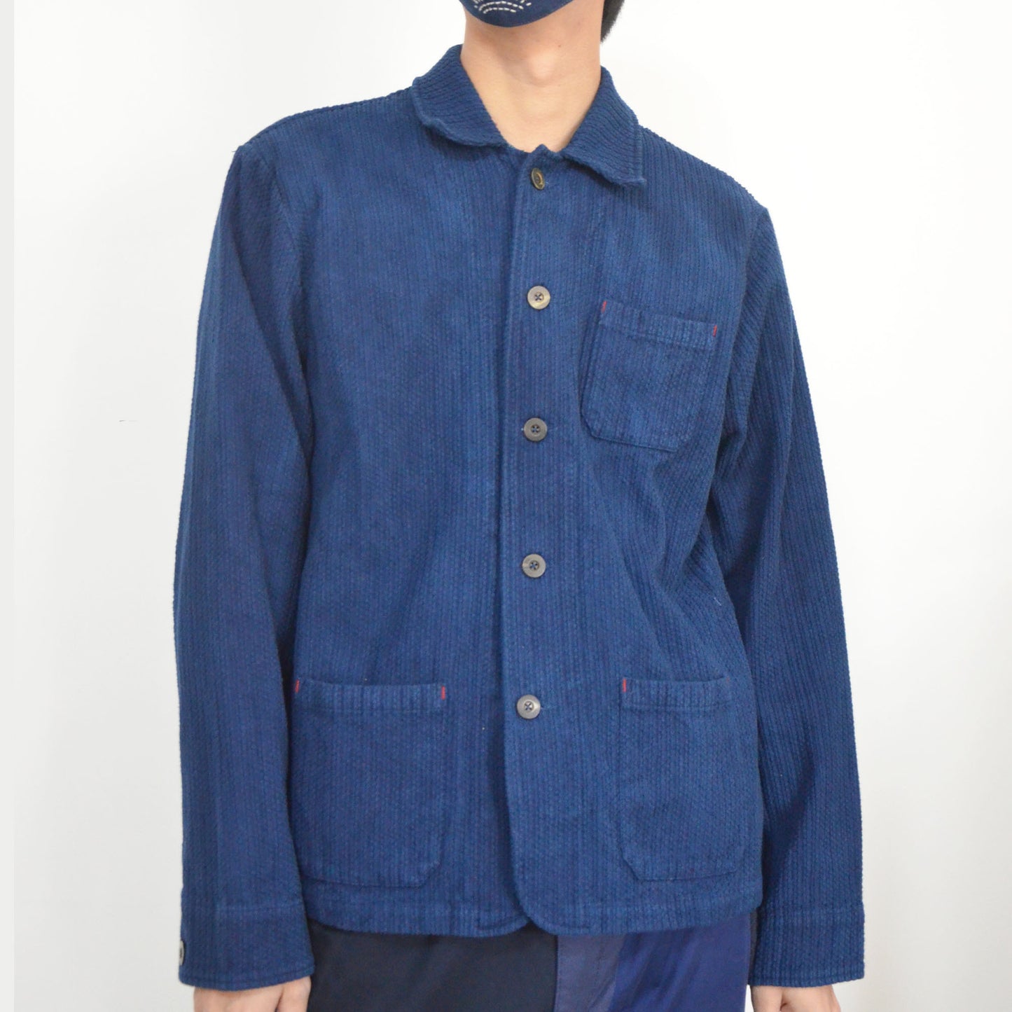 Neza Studio Indigo blue sashiko cotton French retro jacket for men