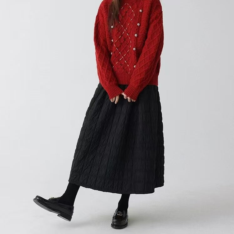 Light weight padded skirt winter midi skirt