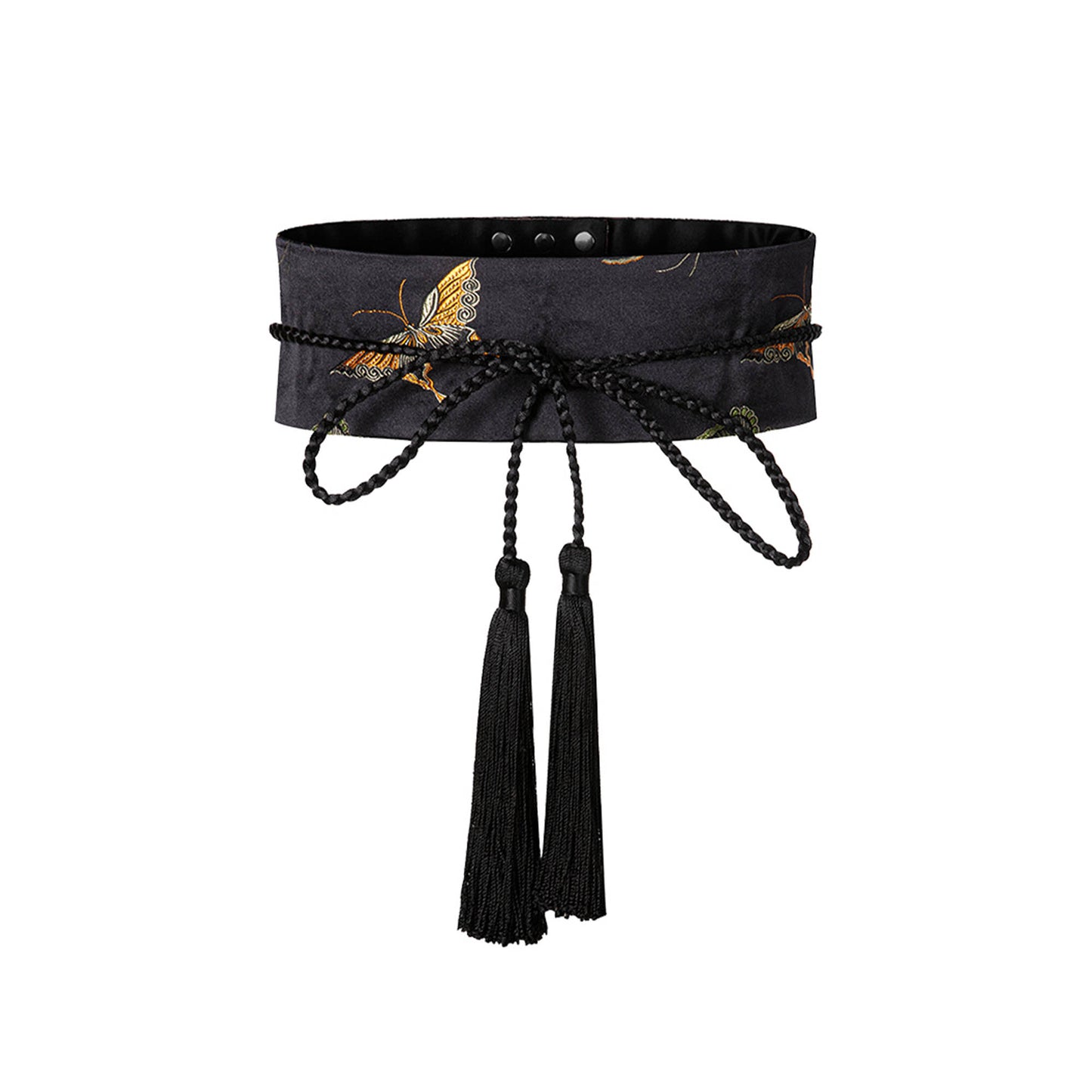 Butterfly embroidery OBI belt wide belt fabric embroidery belt tassel black lash