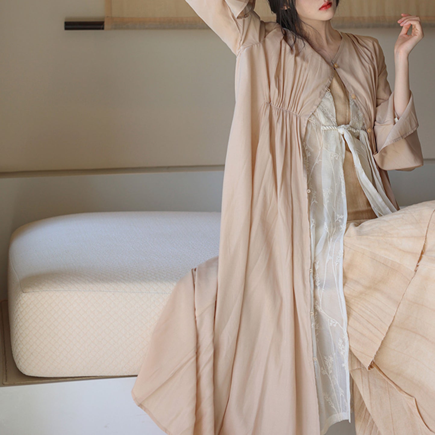 Long sleeves open cardigan top Tencel top layer dress