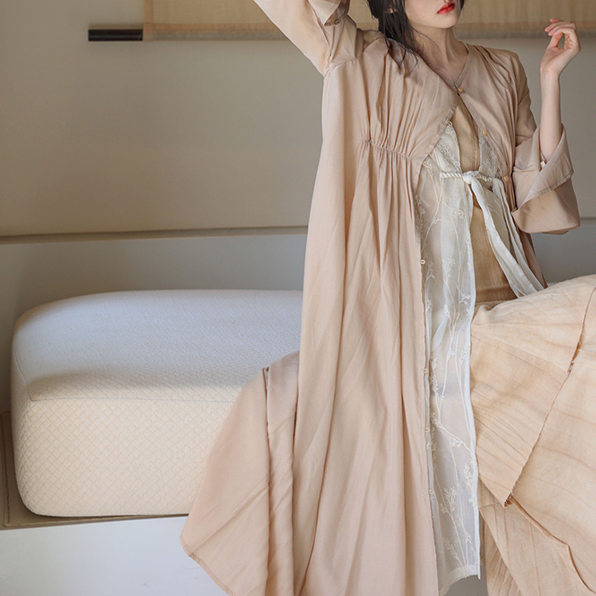 Long sleeves open cardigan top Tencel top layer dress