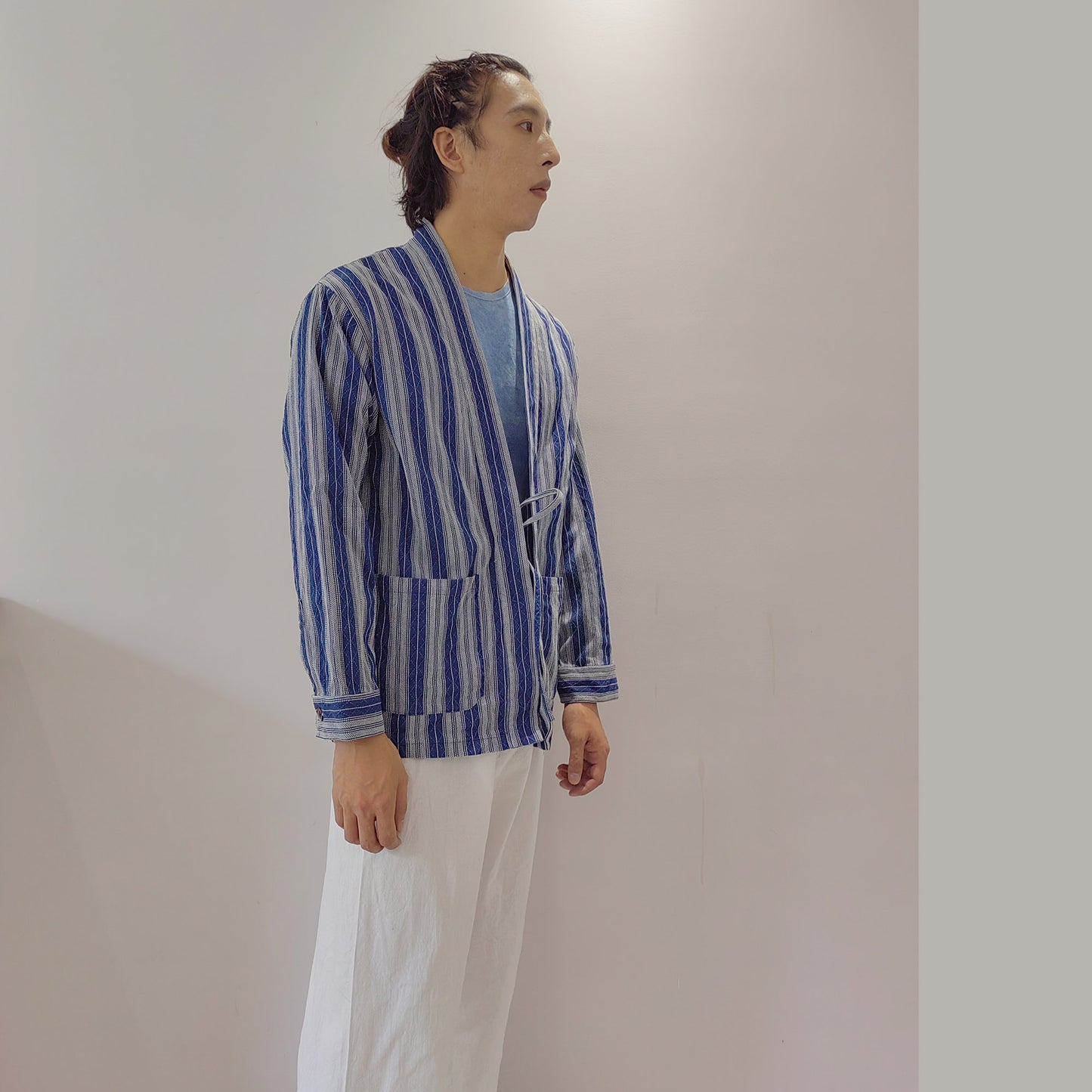 Kimono jacket Japanese clothing Kimono robe Neza Studio Noragi striped kimono Style Summer shirt Unisex Kimono Top