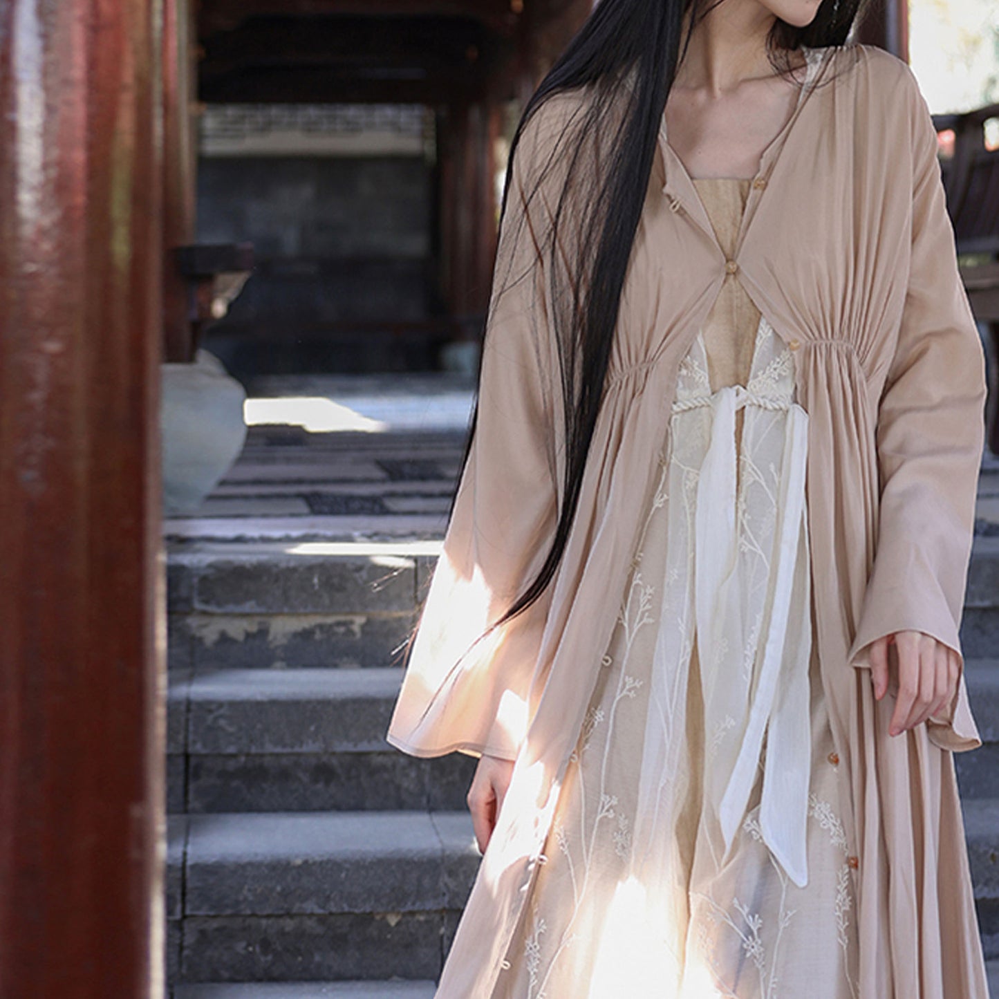 Long sleeves open cardigan top Tencel top layer dress