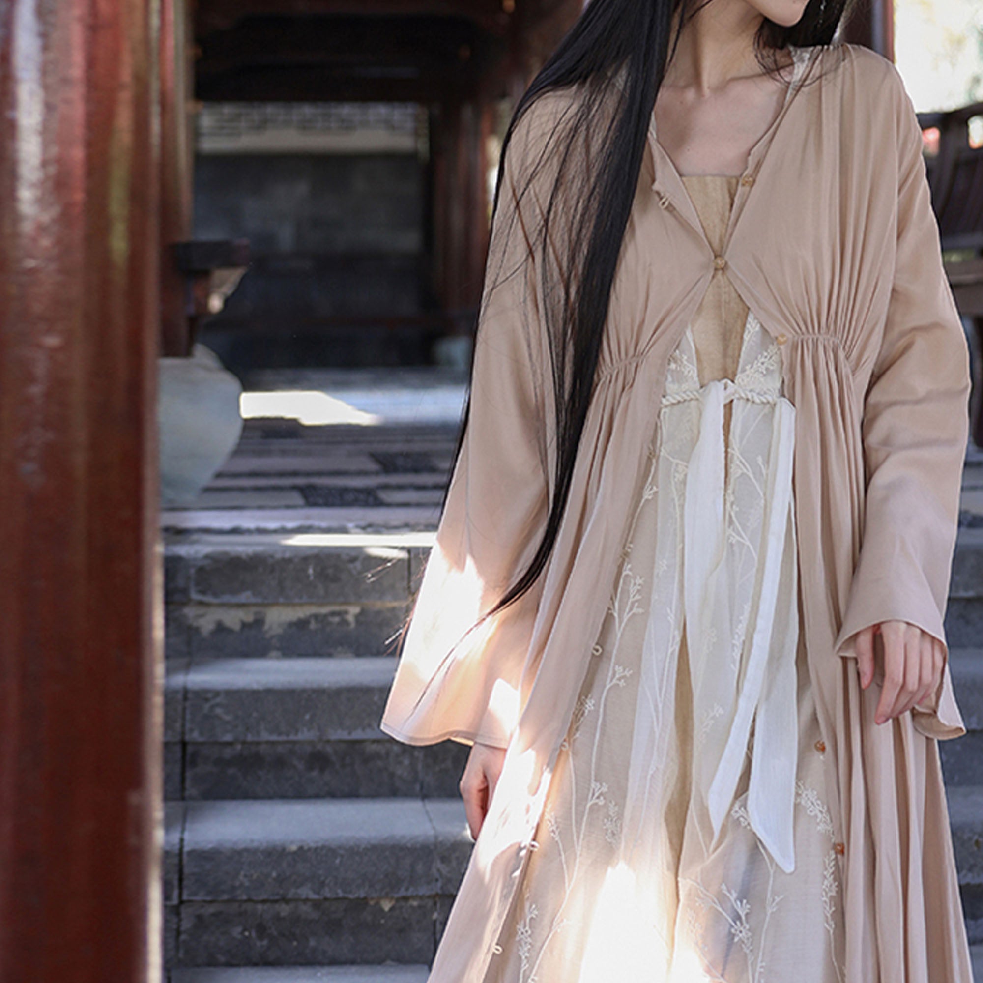 Long sleeves open cardigan top Tencel top layer dress