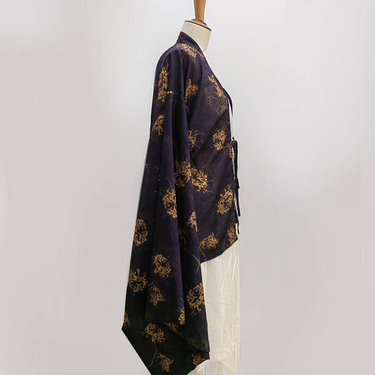 Large sleeves Hanfu top patterned Tencel linen fabric light weight Tencel Hanfu top