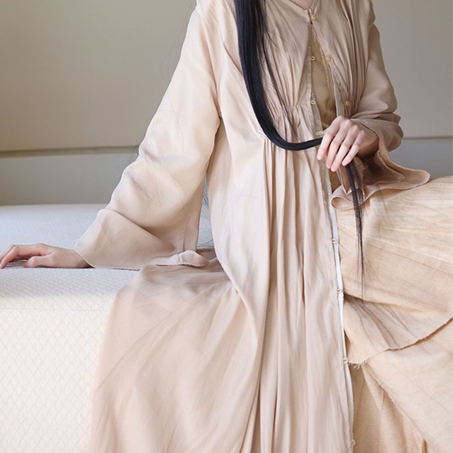 Long sleeves open cardigan top Tencel top layer dress