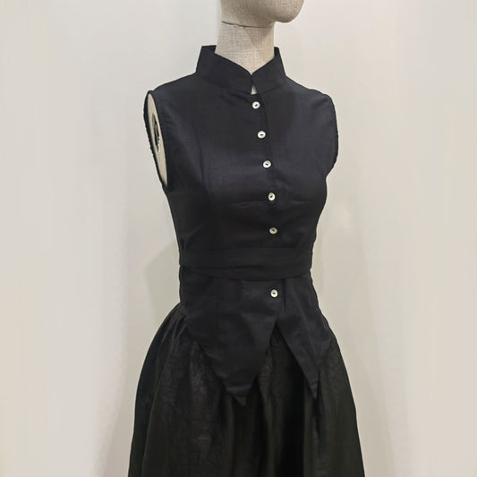 Black cotton vest with straps snag fit cotton sleeveless cotton shirt with stand collar