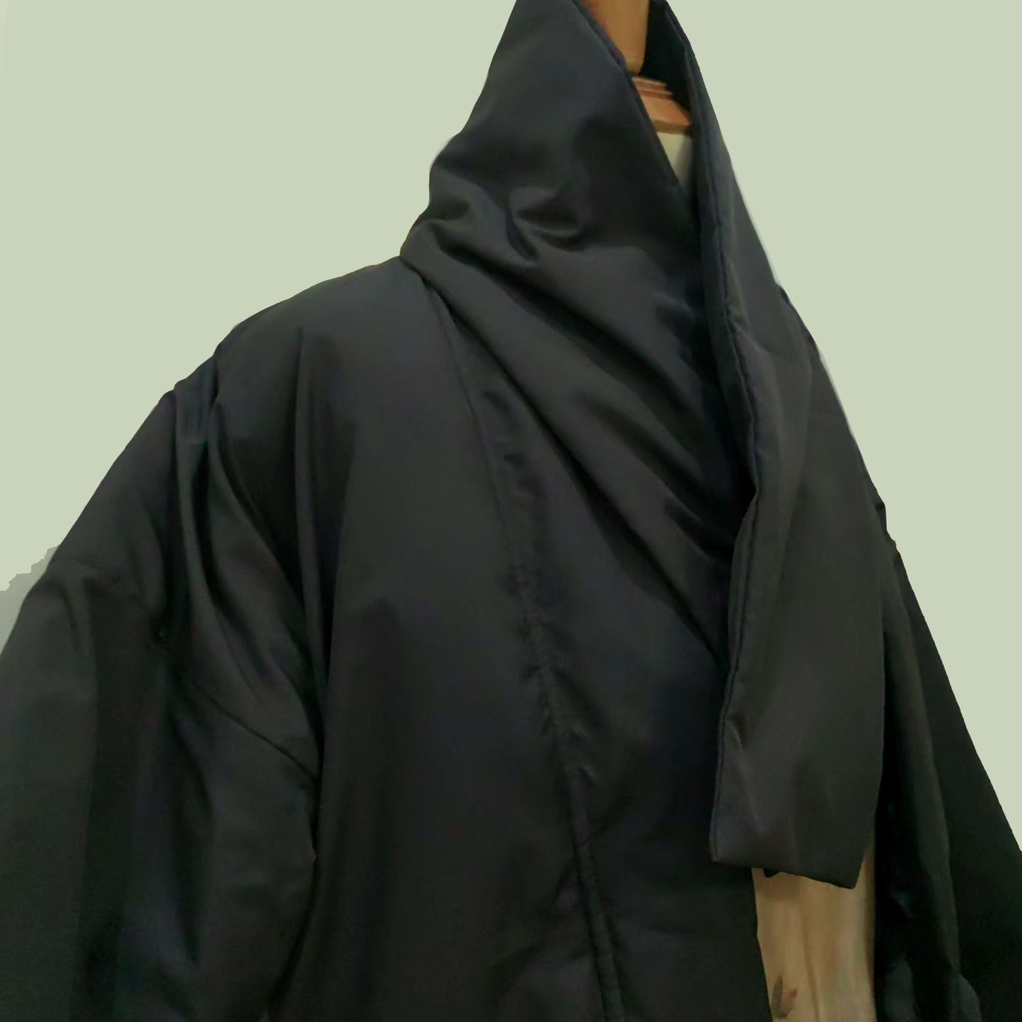 Winter kimomo black padded kimono coat with scarf