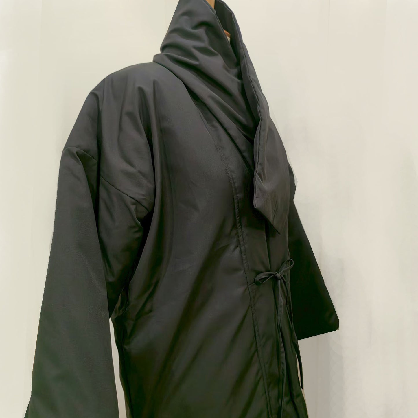 Winter kimomo black padded kimono coat with scarf