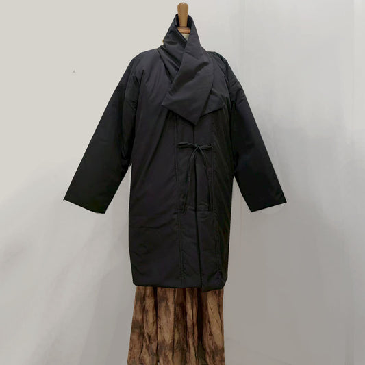 Winter kimomo black padded kimono coat with scarf