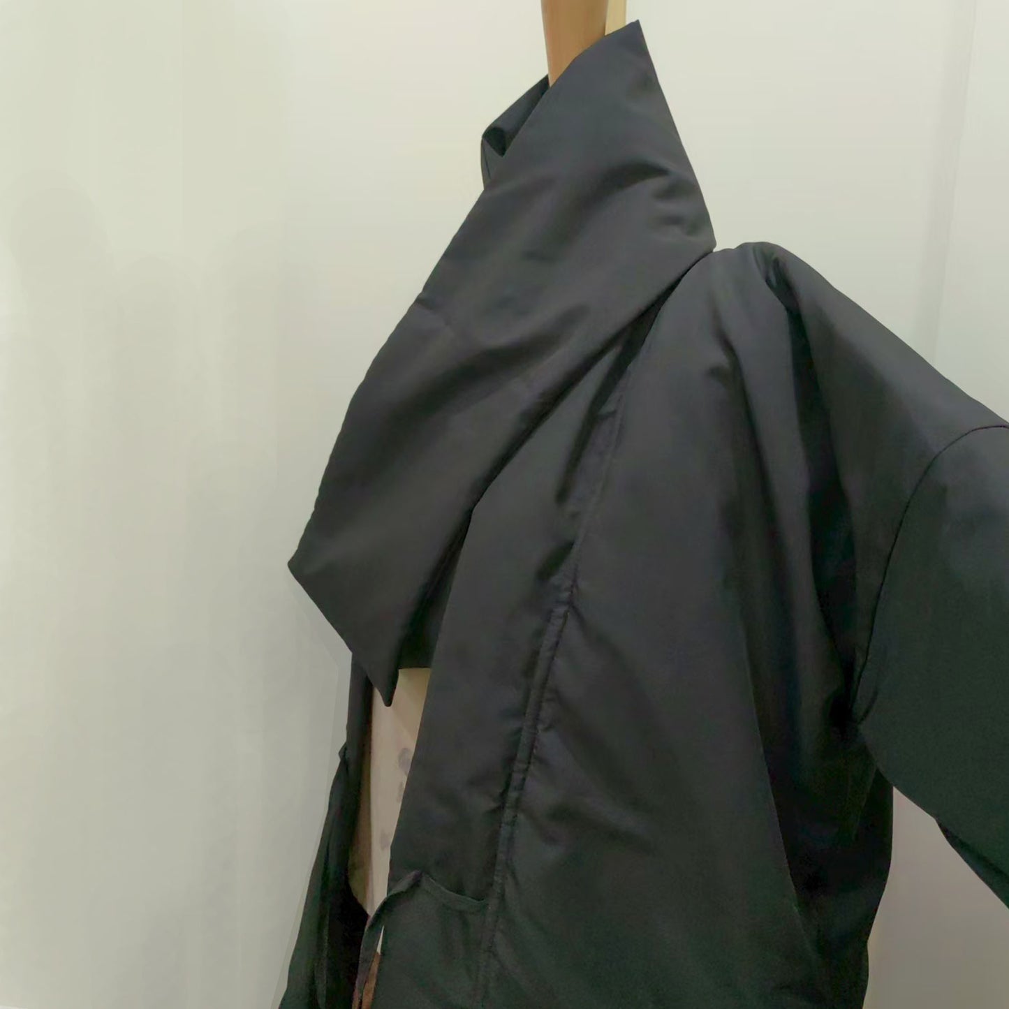 Winter kimomo black padded kimono coat with scarf