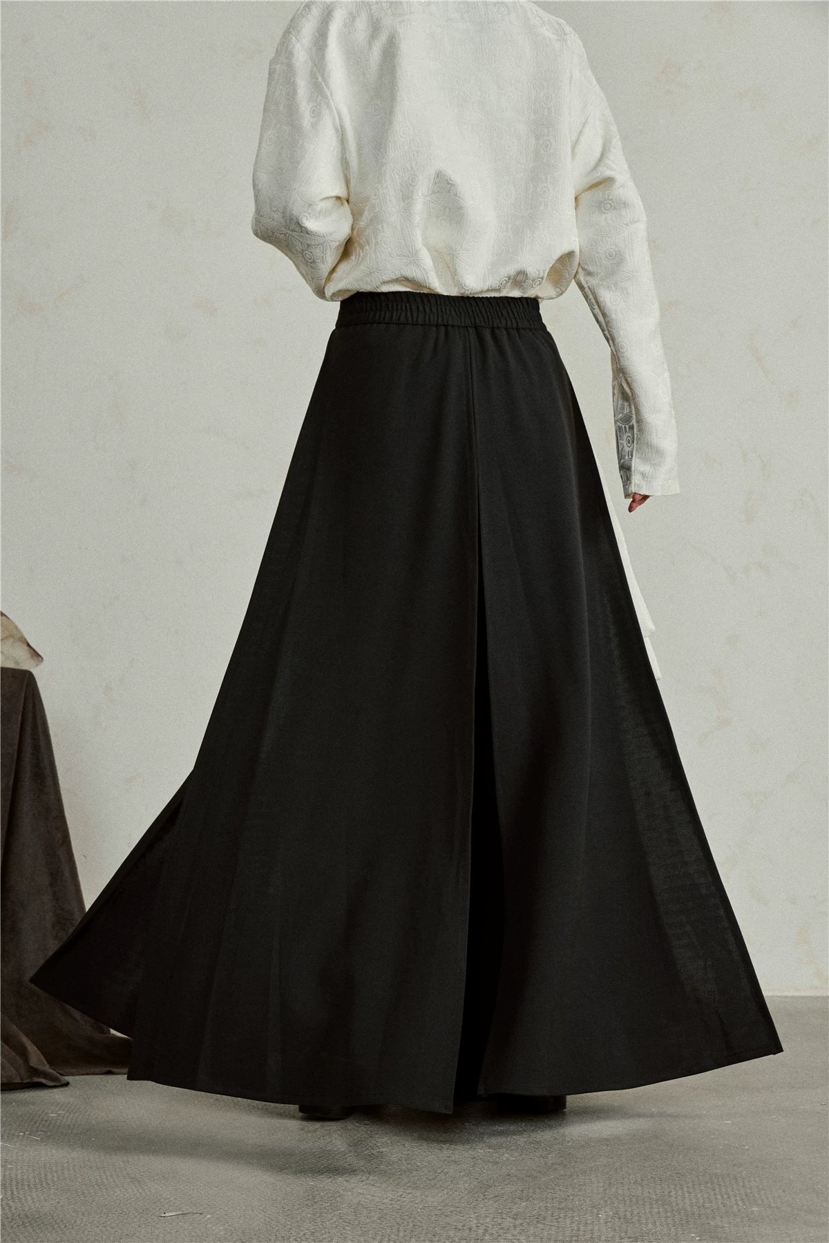 Double layer wide leg pants panel skirt pants suiting fabric black color