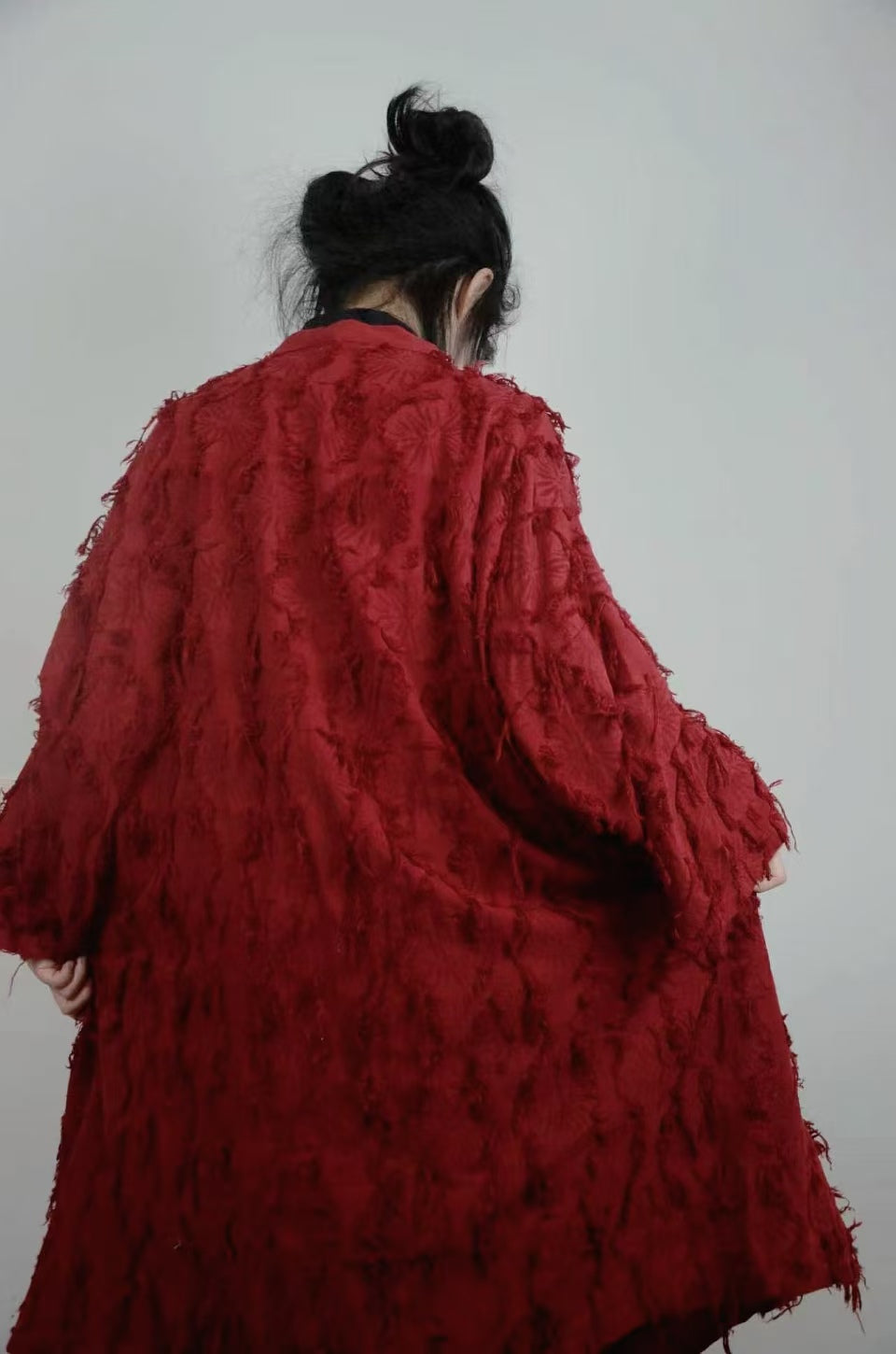 Red kimono jacket loose fit linen cotton long jacket