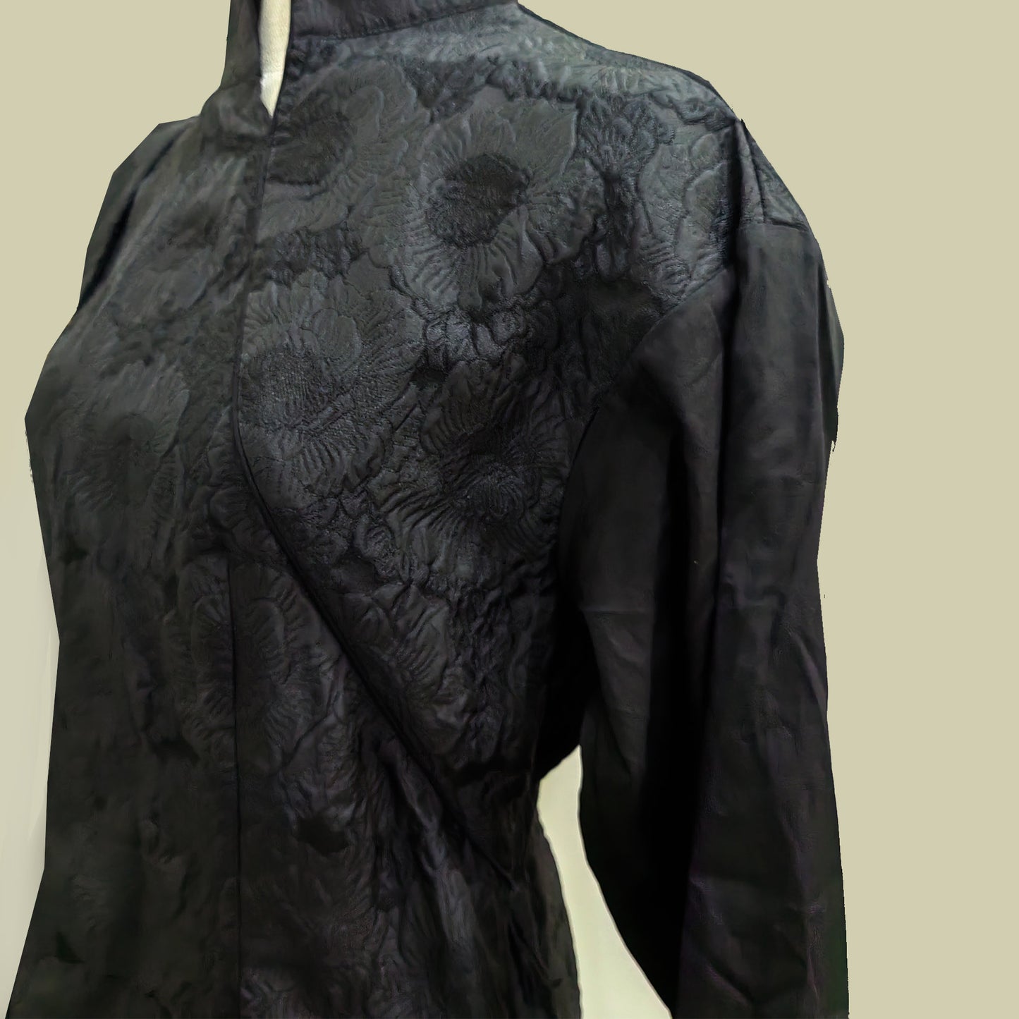 Sample SALES Black dress mixed fabric stand collar fitted black dress jacquard fabric
