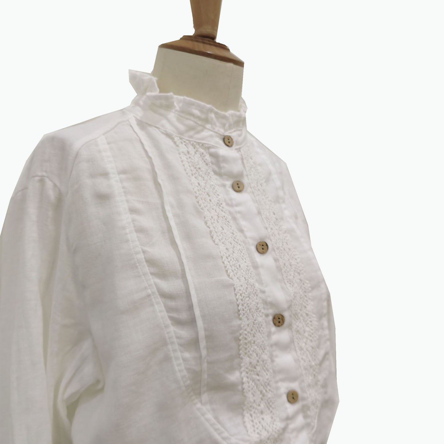 Cotton lace shirt retro style white cotton shirt double gauze cotton fabric white blouse
