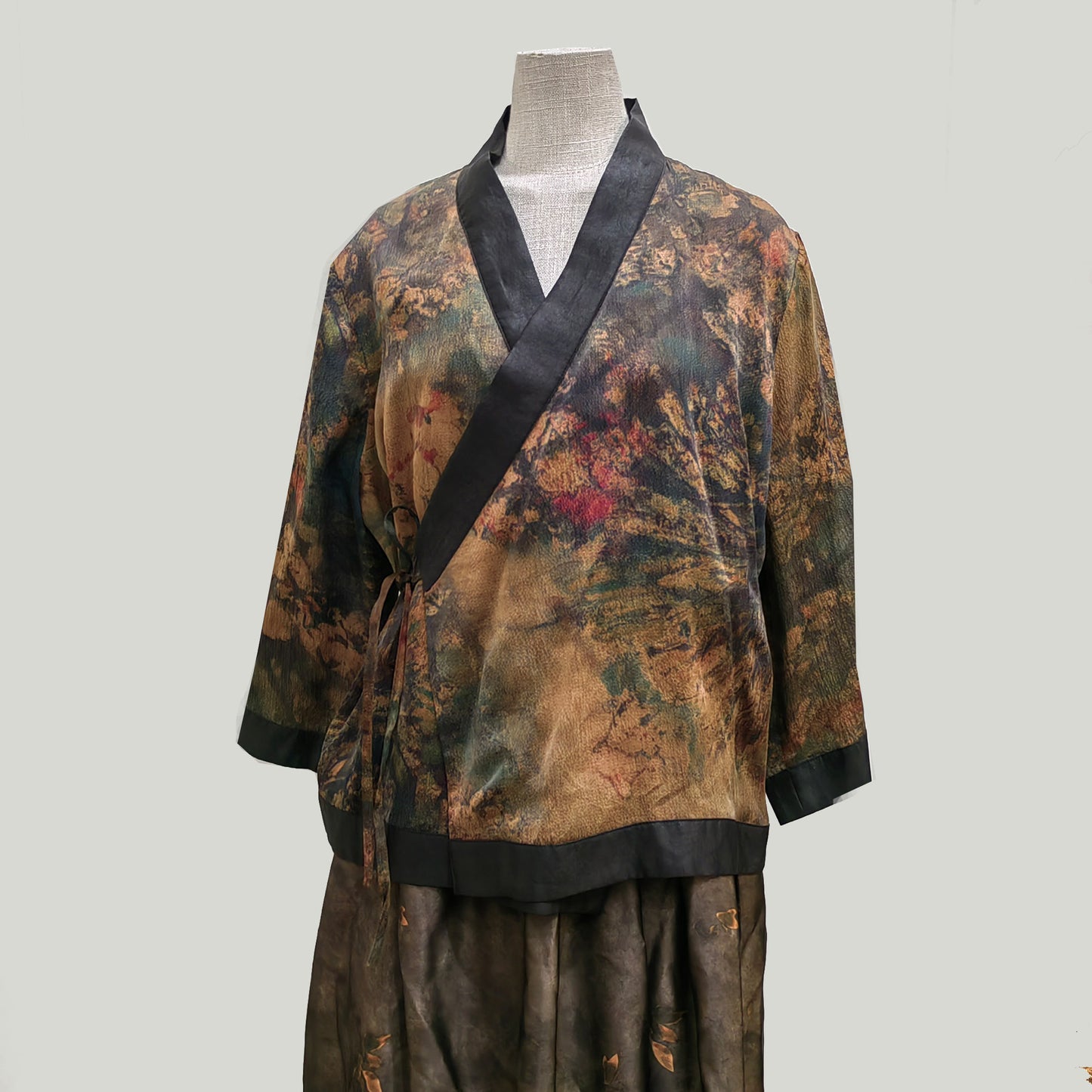 Gambiered Guangdong gauze cross over kimono style blouse silk kimono blouse silk hanfu blouse