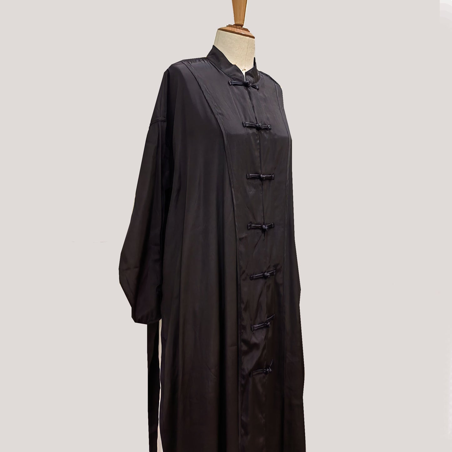 Black Tencel Cheongsam style long slits loose fit qipao high openning cheongsam style top