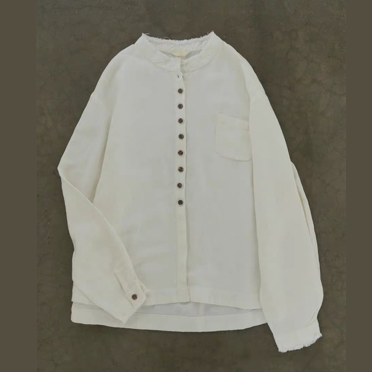 Linen long sleeves shirt with rough edges white linen shirt soft linen button blouse white shirt retro shirt