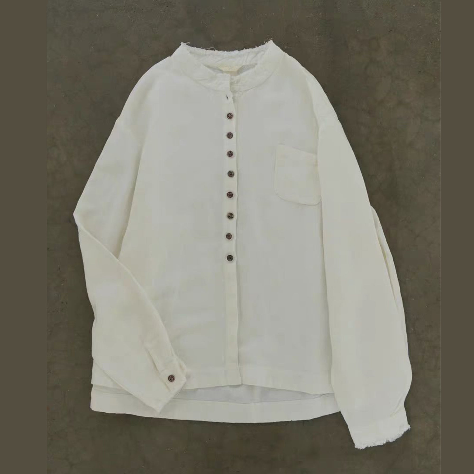 Linen long sleeves shirt with rough edges white linen shirt soft linen button blouse white shirt retro shirt