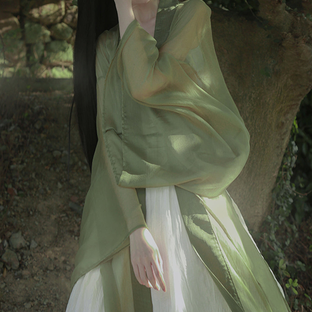 Flowing Hanfu Soft Tencel fabric Light and airy Hanfu Top Chinese style Hanfu dress for women Green hanfu top