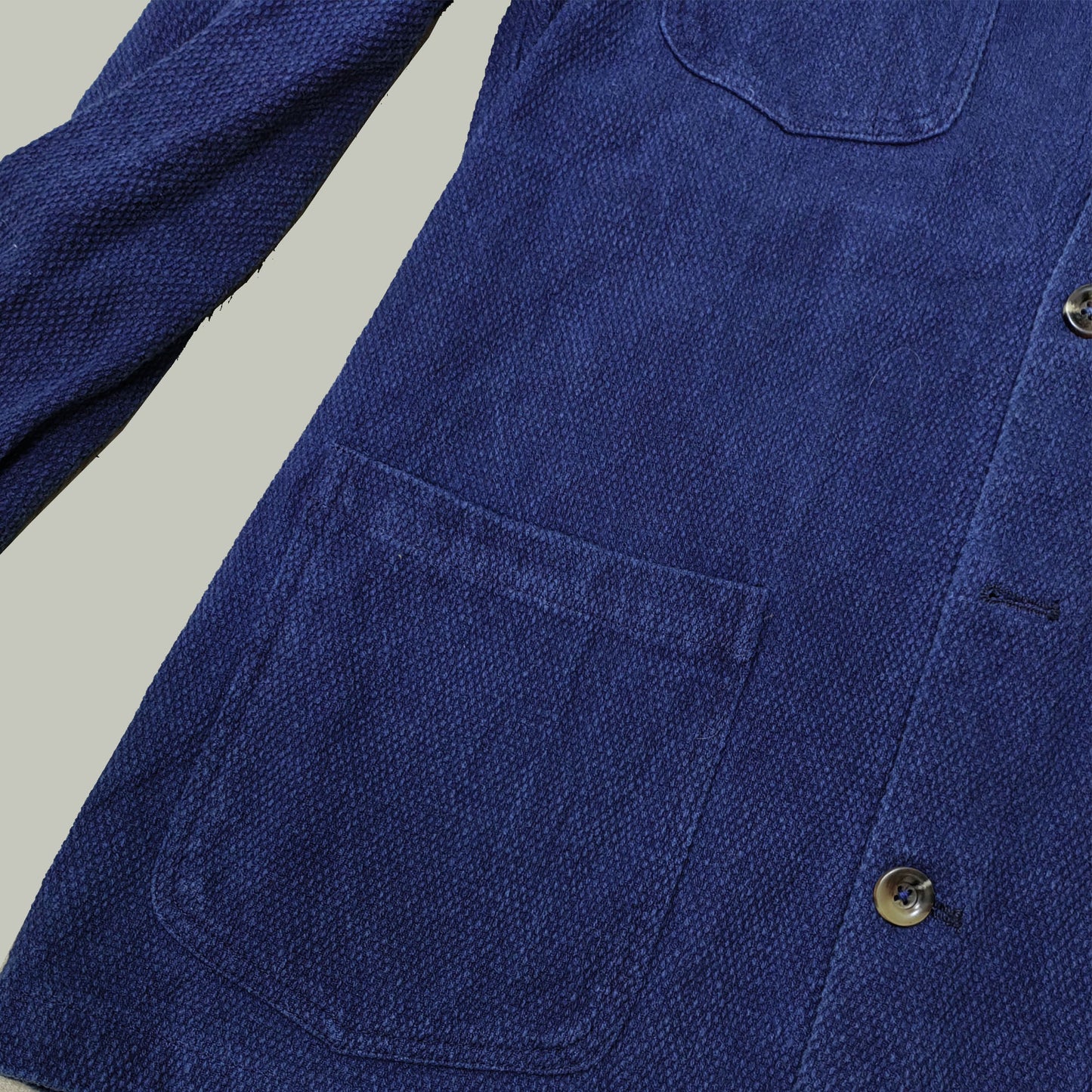 Retro French work jacket Indigo dyed sashiko cotton fabric retro jacket