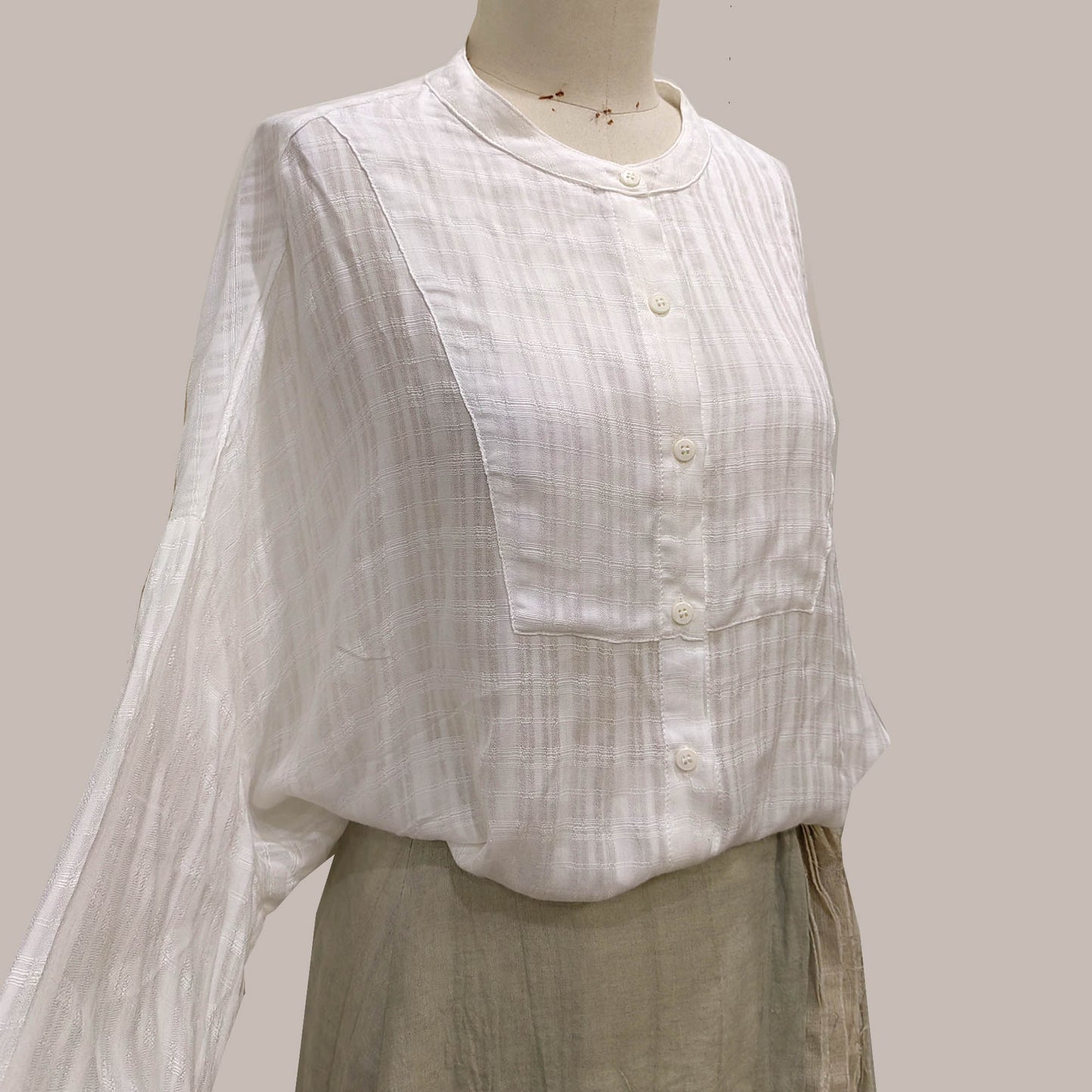 Light weight white blouse checked weave rayon shirt white shirt loose fit