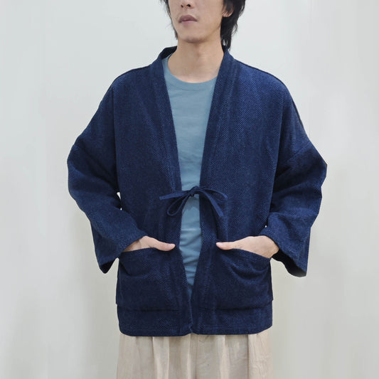 Indigo plant dyed kimono sashiko cotton kimono jacket natural woad dyeing kimono deep blue heavy sashiko cotton jacket