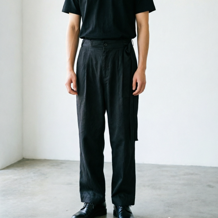 Cotton pants with long belt relax fit trousers unisex pants