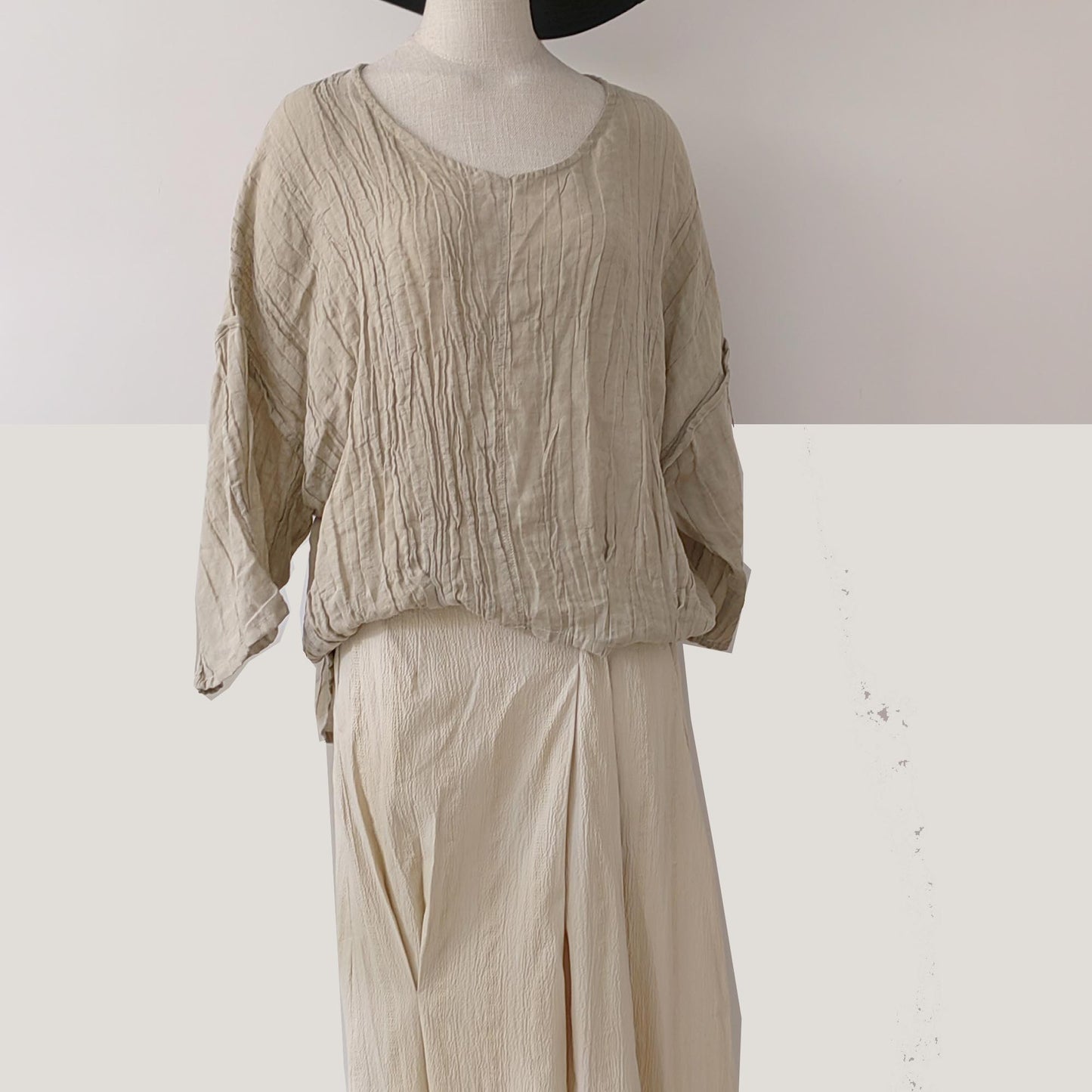 Natual Ramie pleated top oat color linen blouse Washed ramie top pleated loose fit top pleated ramie blouse