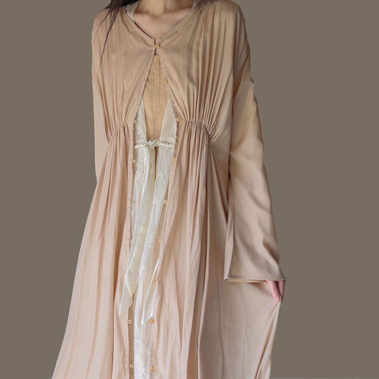 Long sleeves open cardigan top Tencel top layer dress